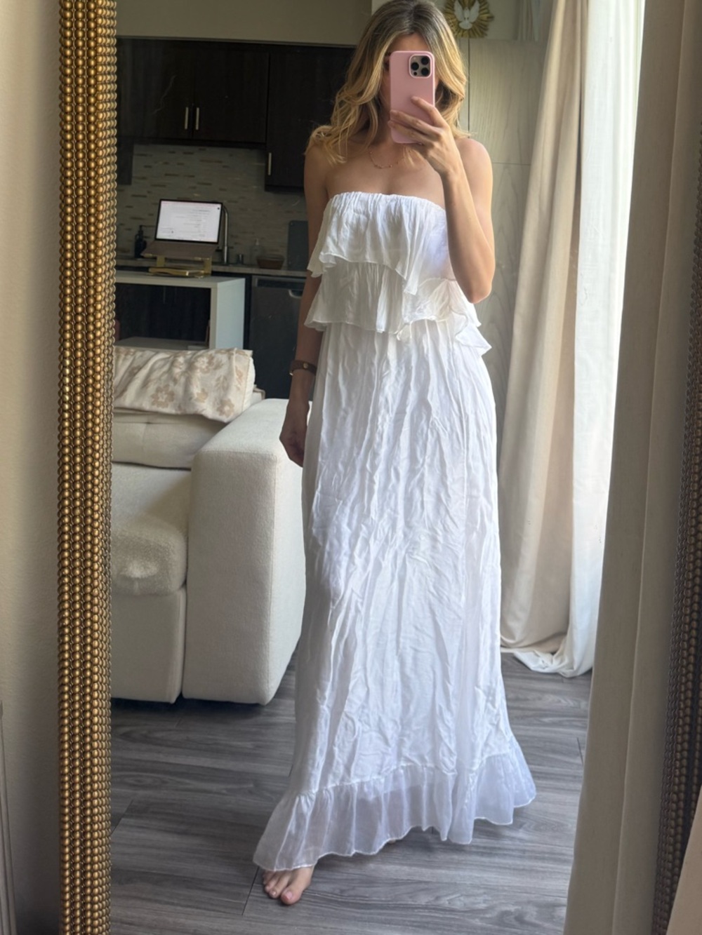 Aquavita Resort White Strapless European summer Ruffle Maxi Dress Boho